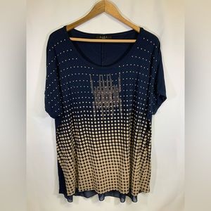 B.L.E.U. Navy and Tan Dots Blouse